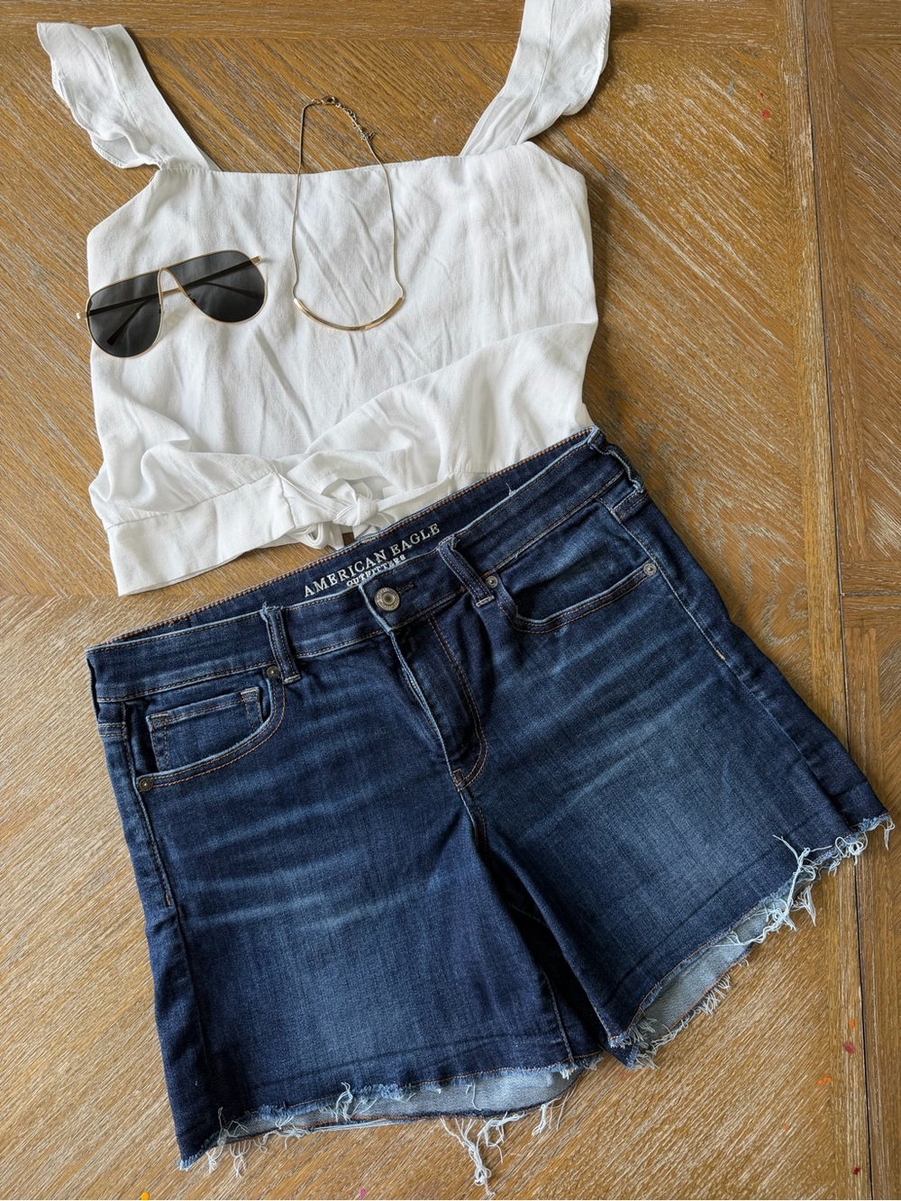 American Eagle Dark Wash Denim Shorts Size 14 Vintage Cool Girl Cuffed Shorts